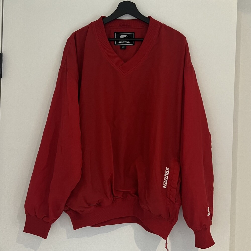 Vintage 90s Starter Nylon Pullover Jacket Men Large Made In USA Red Varsity EUC